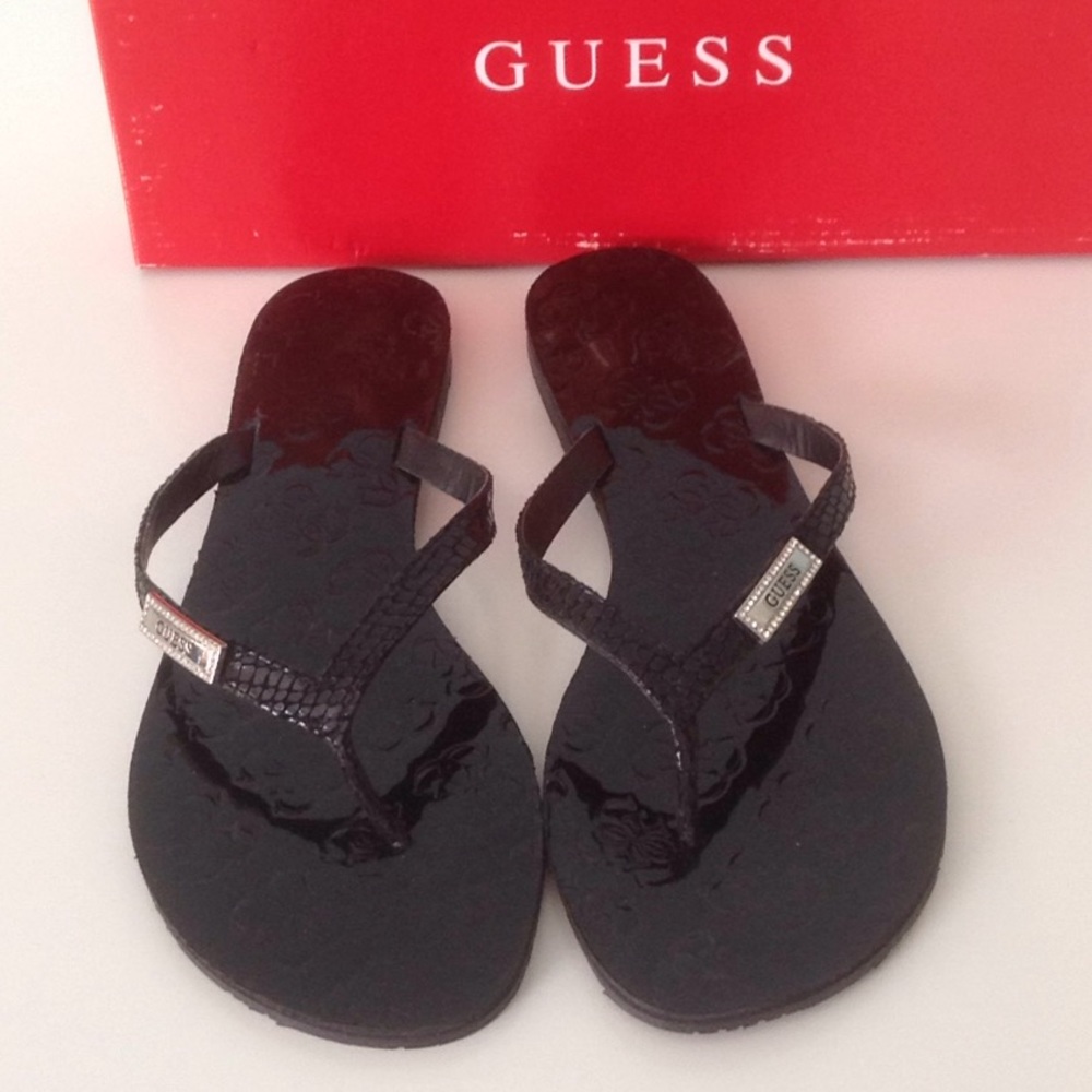 GUESS Glitterette Black Flip Flops size 8